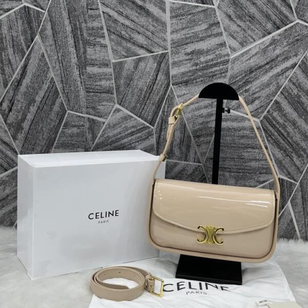 Celine Terence Apricot Patent Shoulder Bag With Original Box Dust Cover & long Belt